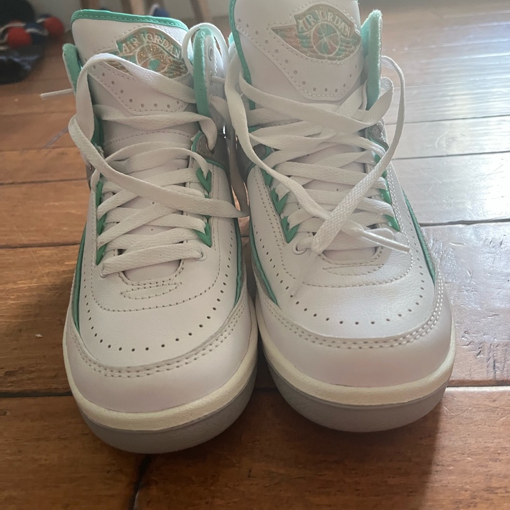 Jordan Kids' White and Green High-Top Sneakers